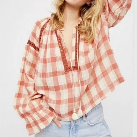 FREE PEOPLE HONEY GROVE PLAID BLOUSE MEDIUM - Picture 1 of 13